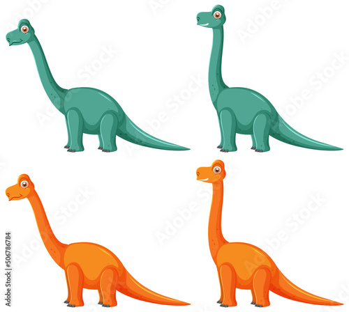 Different cute apatosaurus dinosaur cartoon characters