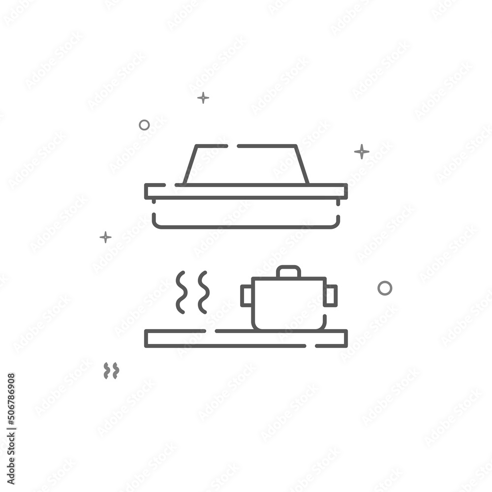 Kitchen hood and hob simple vector line icon. Symbol, pictogram, sign isolated on white background. Editable stroke. Adjust line weight. Kitchen hood and hob simple vector line icon. Symbol, pictogram, sign isolated on white background. Editable stroke. Adjust line weight.