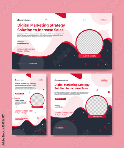 Set of webinar business banner. Layout template for stories, screen waiting on live video streaming and square banner for social media post. Digital marketing vector illustration.