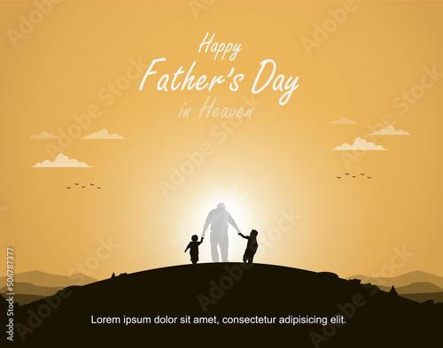 happy father's day in heaven with gold background