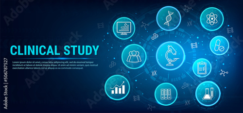 Clinical Study Concept banner. Healthcare, Health Icons, Disease Diagnosis/Scientific Discovery Header Banner. Healthcare modern examination of human health and proper treatment. Medical concept