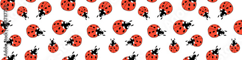Vector seamless pattern of red ladybugs of different sizes in flat doodle style. Nature-themed background and texture, spring, summer, children's print, isolated
