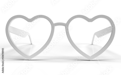 Isolated White Goggles or Heart Shape Glasses on White Background, 3D Render Illustration.