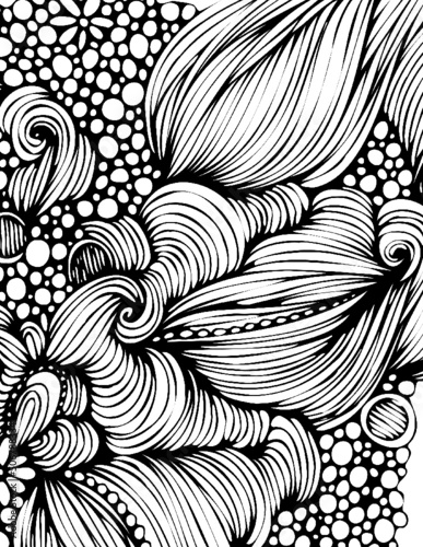 Coloring book for adults coloring book. Stylized decorative flowers in retro, vintage style. Floral greeting card. Monochrome background. Black ornament. Retro pattern. Design element.
