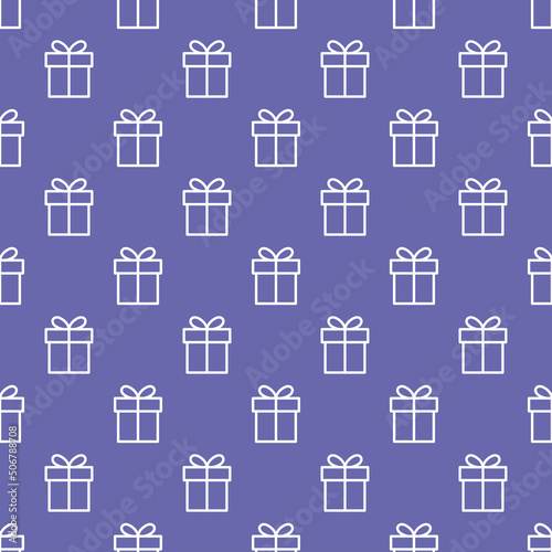 White outline gift box seamless pattern with very peri color background.