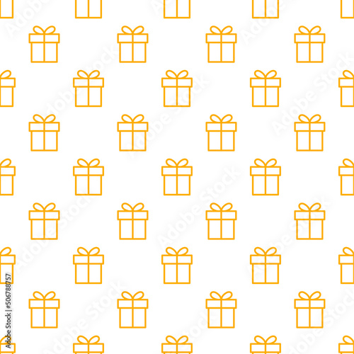 Yellow outline gift box seamless pattern with white color background.