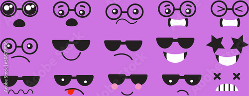 Glasses Emoji faces icons vector design bad and good review happy and sad reaction