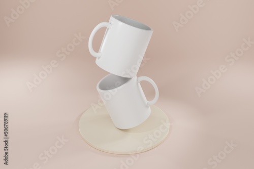 3d rendering of two mug mockup