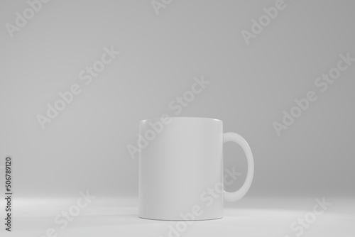 white mug mockup over white surface 3d rendering