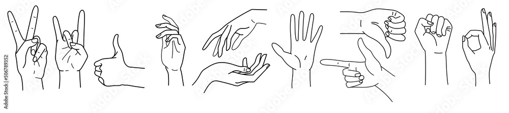 Vector line set of human arms gestures. Vector illustration Vector line set of human arms gestures. Vector illustration