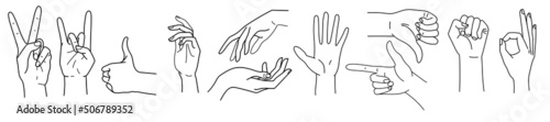 Vector line set of human arms gestures. Vector illustration