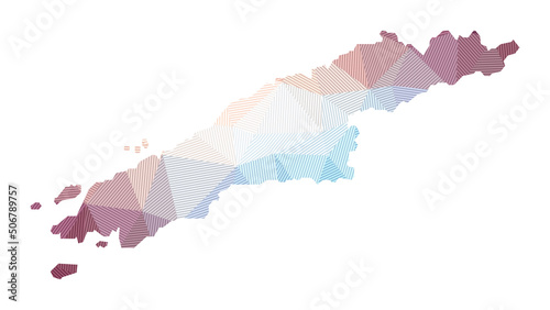 Map of Hydra. Low poly illustration of the island. Geometric design with stripes. Technology, internet, network concept. Vector illustration.