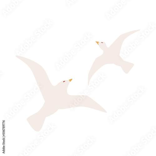 Seagulls set. Isolated flying birds. Simple Atlantic seabird in flat style. Vector illustration.