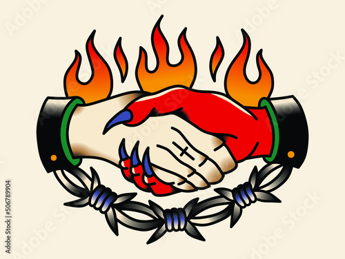Shaking hands tattoo, trust no one.