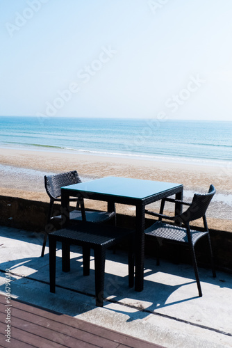 Empty Chair and table with sea on the beach. © wanatithan