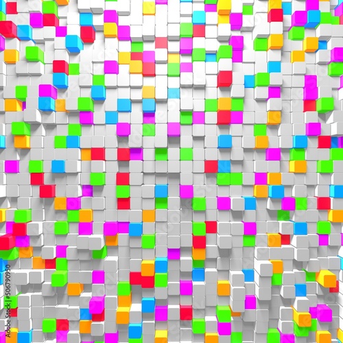 Colorful cubes blocks chaotic construction background