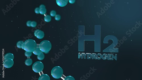 3D Animation of the hydrogen element with Hydrogen text that  symbolizes movement as an energy source of the future. Hydrogen is the fuel of the future.  photo