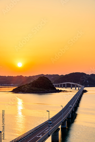                                              Sunset and Tsunoshima Bridge. Yamaguchi-ken Shimonoseki city.