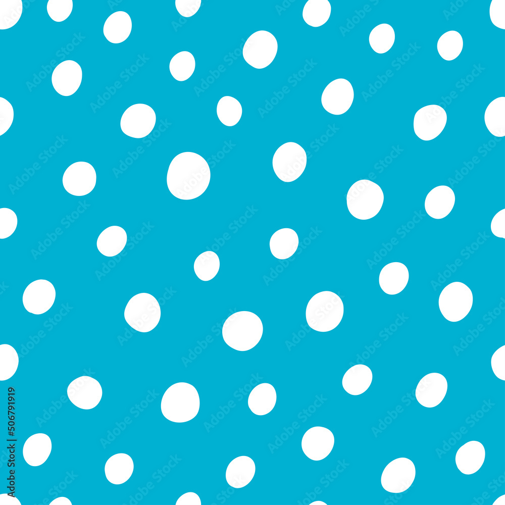 White color spots seamless pattern with blue background.