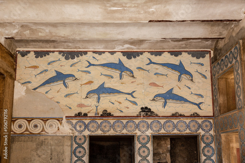 The Palace of Knossos, fresco depicting dolphins, unknown artist. about 1800-1400 BC. Heraklion, Crete, Greece