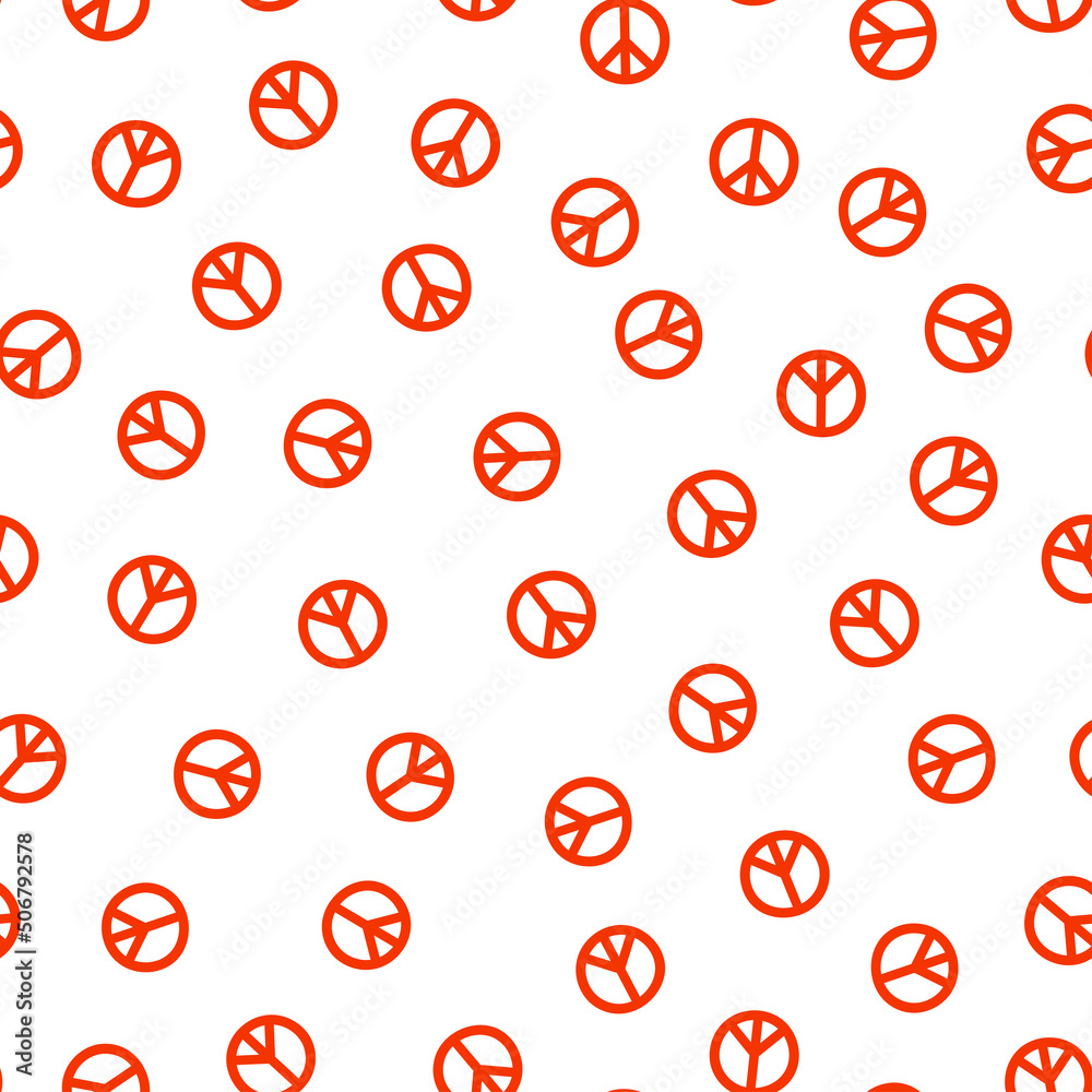 White seamless pattern with orange peace signs. White seamless pattern with orange peace signs.
