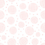 White seamless pattern with pink textile circles.