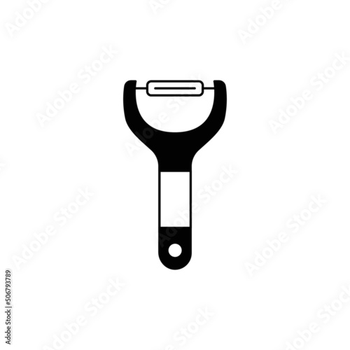 Kitchen peeler icon in black flat glyph, filled style isolated on white background