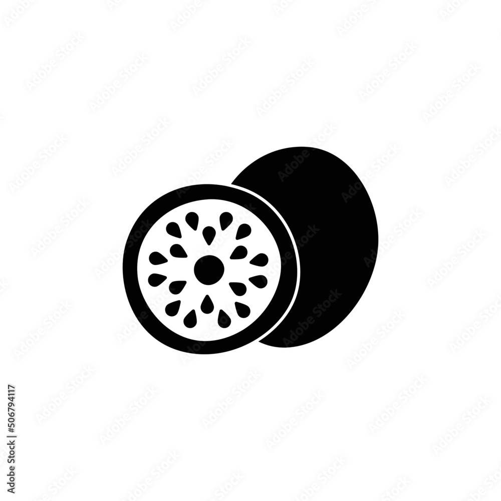 kiwi fruit icon in black flat glyph, filled style isolated on white background