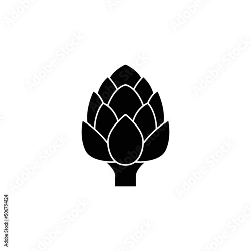 Artichoke icon in black flat glyph, filled style isolated on white background