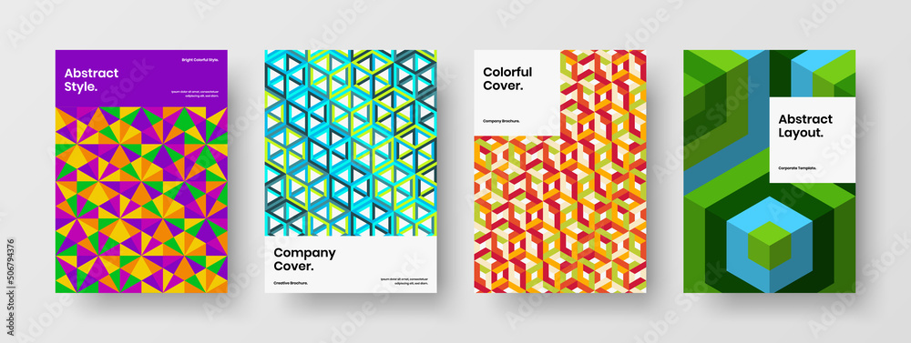Amazing mosaic tiles booklet layout bundle. Colorful corporate cover A4 design vector template collection.