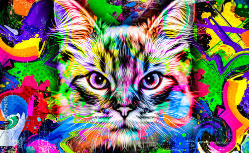 cat head with creative colorful abstract elements on light background © reznik_val