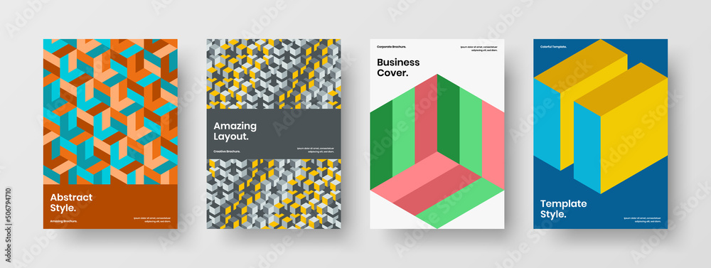 Obraz premium Premium mosaic shapes annual report concept collection. Colorful journal cover A4 vector design layout set.