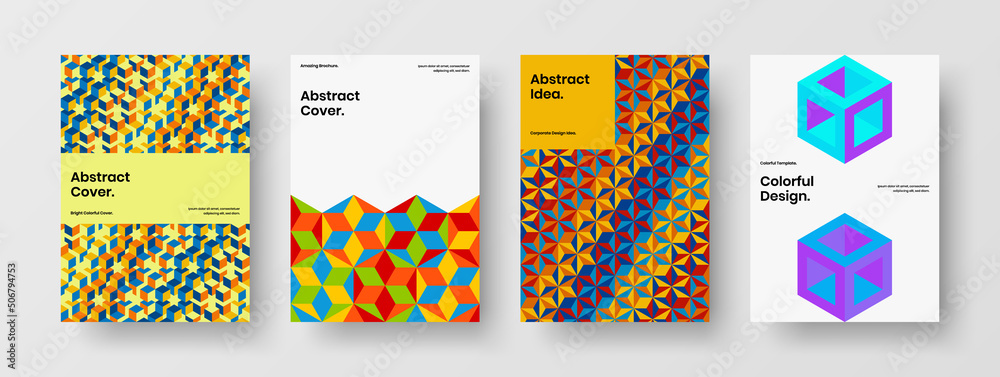 Fototapeta premium Creative postcard A4 vector design layout composition. Amazing geometric tiles brochure illustration set.