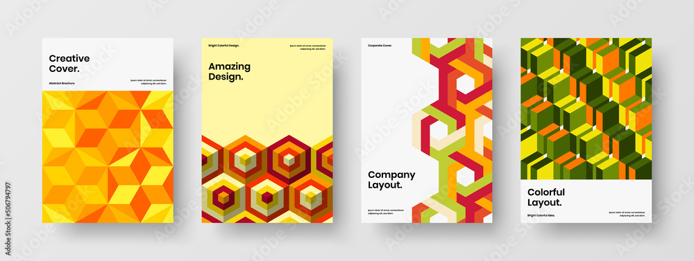 Naklejka premium Minimalistic handbill A4 vector design template bundle. Trendy mosaic shapes magazine cover illustration collection.