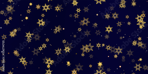 Gold snowflakes holiday seamless pattern.