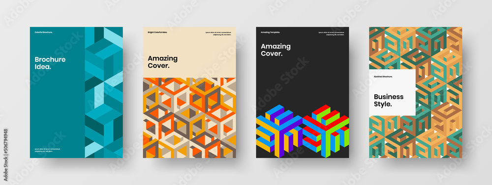 Fototapeta premium Original mosaic pattern flyer layout collection. Abstract postcard A4 design vector template set.