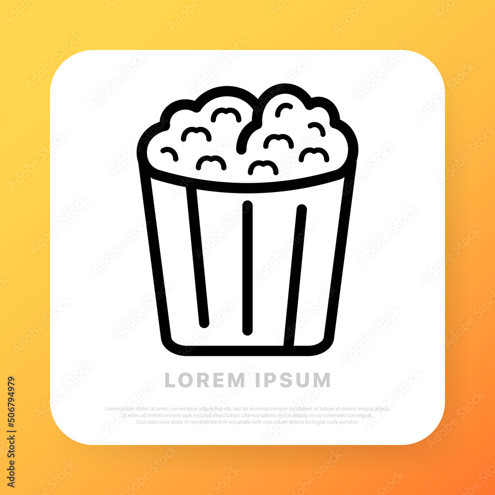 Popcorn box line icon. Movie, eat, crunchy, junk, fatty, salty, sweet, delicious. Fast food concept. Vector line icon for Business and Advertising