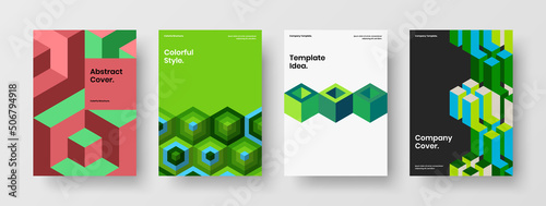 Colorful mosaic shapes brochure layout bundle. Unique handbill A4 vector design illustration collection.