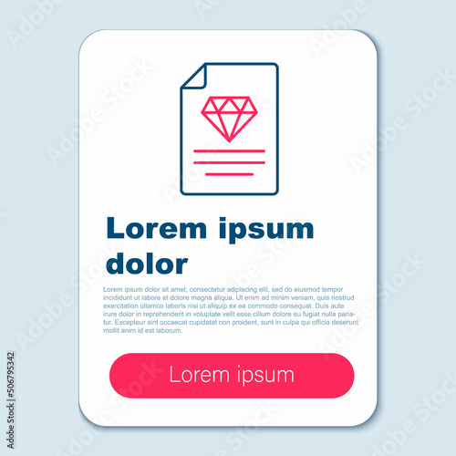 Line Certificate of the diamond icon isolated on grey background. Colorful outline concept. Vector