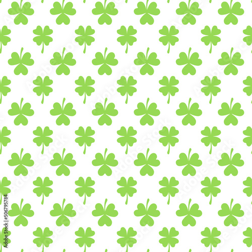 White seamless pattern with green clover.