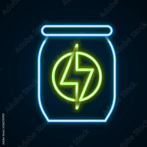 Glowing neon line Energy drink icon isolated on black background. Colorful outline concept. Vector