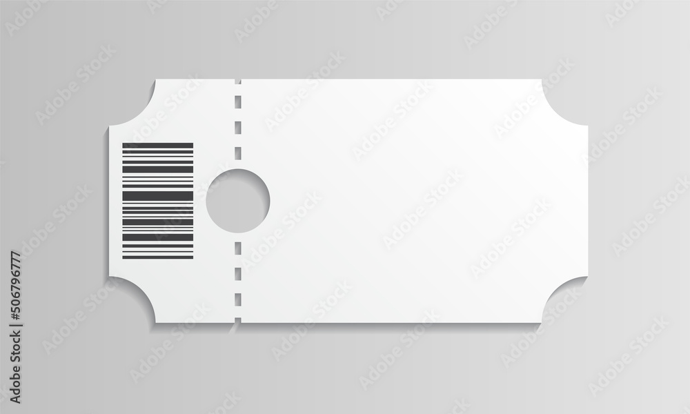 Blank ticket with barcode isolated. Template for concert, movie ...