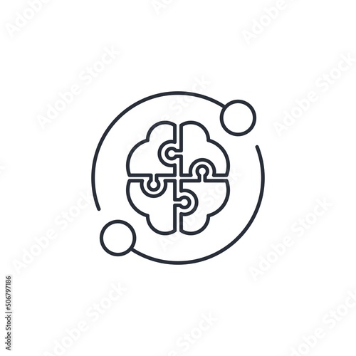 The movement of ideas around the brain. Creativity an approach.   Vector linear icon isolated on white background