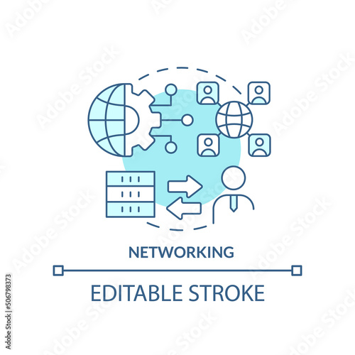 Networking turquoise concept icon. Client server network. Programming skills abstract idea thin line illustration. Isolated outline drawing. Editable stroke. Arial, Myriad Pro-Bold fonts used