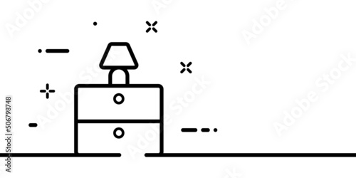 Lamp on the nightstand line icon. Comfortable, light, electricity, wooden, chest of drawers. Furniture concept. One line style. Vector line icon for Business and Advertising