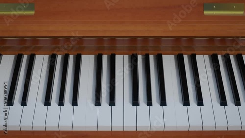 3D rendering animation of a camera moving over a piano keyboard