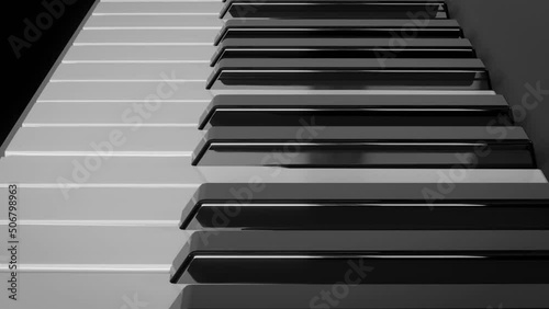 3D rendering animation of a camera moving over an electronic piano keyboard