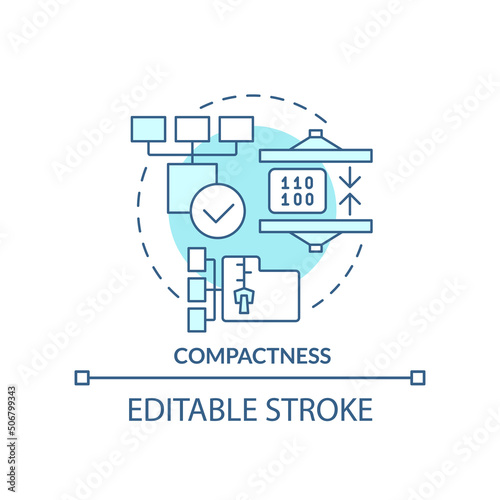 Compactness turquoise concept icon. Concise code. Feature of programming languages abstract idea thin line illustration. Isolated outline drawing. Editable stroke. Arial, Myriad Pro-Bold fonts used