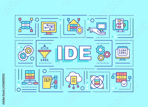 Integrated development environment word concepts turquoise banner. Infographics with icons on color background. Isolated typography. Vector illustration with text. Arial-Black font used
