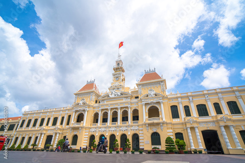 Ho Chi Minh, VIETNAM - MAY 22 2022: Scenic view of the Ho Chi Minh City Hall in Vietnam. Ho Chi Minh City is a popular tourist destination of Asia. photo